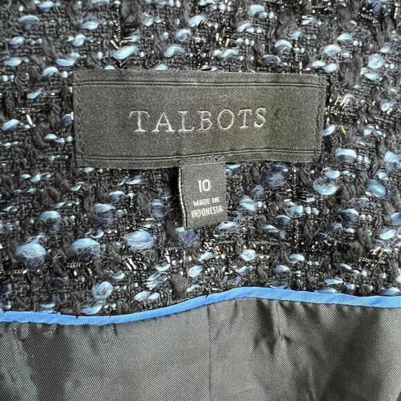 Navy Metallic‎ Tweed Blazer Jacket Talbots Size 10 Career Evening Professional - Picture 4 of 10